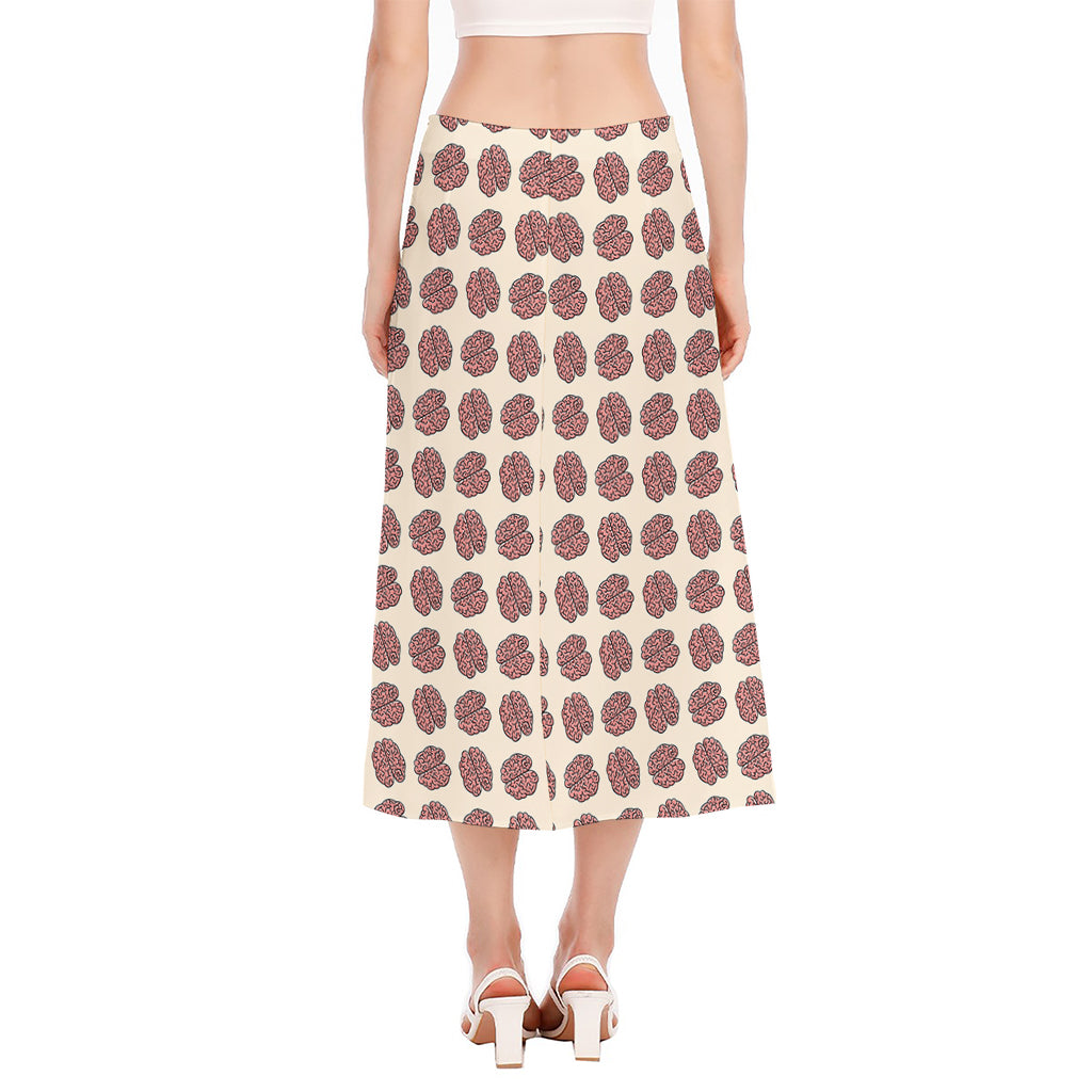 Human Brain Pattern Print Side Slit Midi Skirt