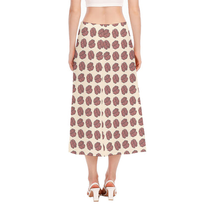 Human Brain Pattern Print Side Slit Midi Skirt