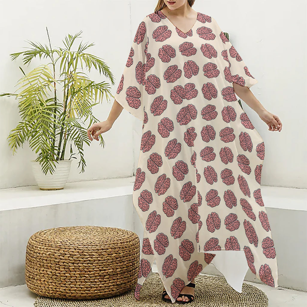 Human Brain Pattern Print Silk V-Neck Kaftan Dress