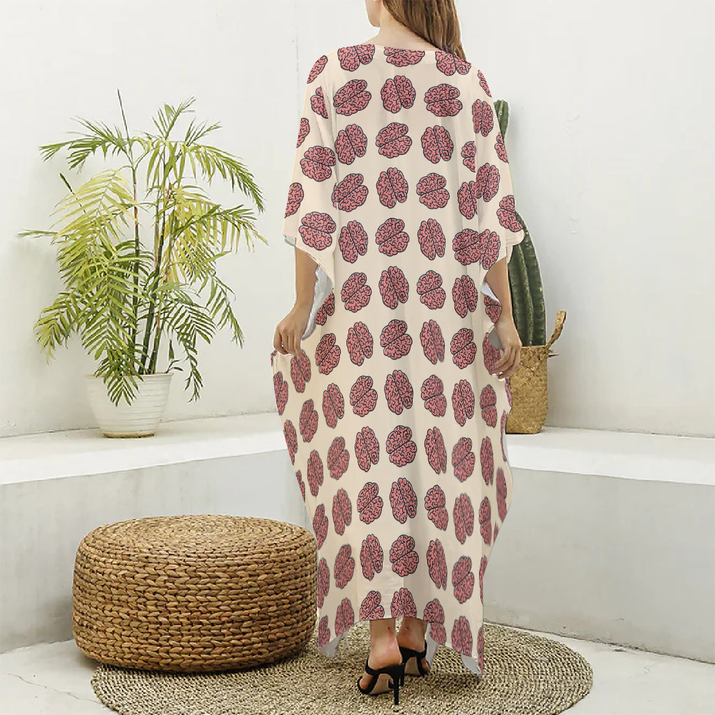 Human Brain Pattern Print Silk V-Neck Kaftan Dress