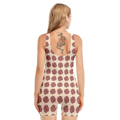 Human Brain Pattern Print Sleeveless One Piece Swimsuit