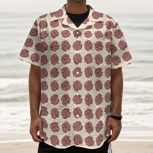 Human Brain Pattern Print Textured Short Sleeve Shirt