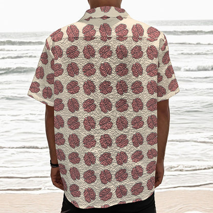 Human Brain Pattern Print Textured Short Sleeve Shirt