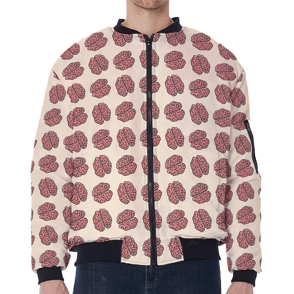 Human Brain Pattern Print Zip Sleeve Bomber Jacket