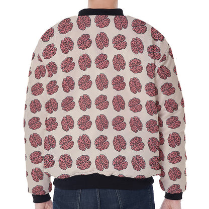 Human Brain Pattern Print Zip Sleeve Bomber Jacket