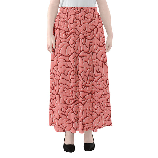 Human Brain Print Chiffon Maxi Skirt