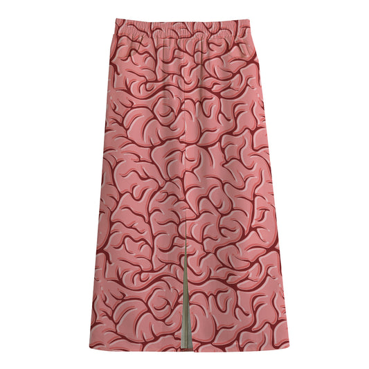 Human Brain Print Cotton Front Slit Maxi Skirt