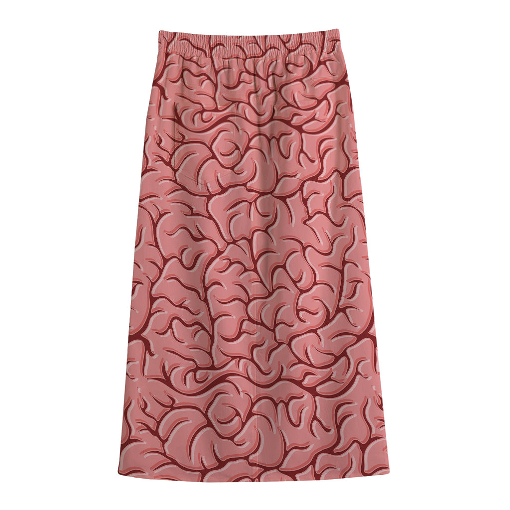 Human Brain Print Cotton Front Slit Maxi Skirt