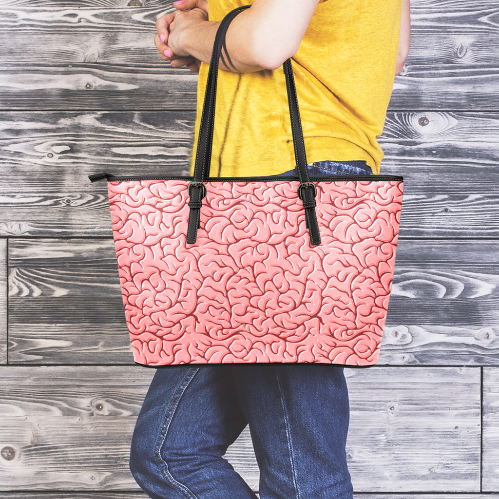 Human Brain Print Leather Tote Bag