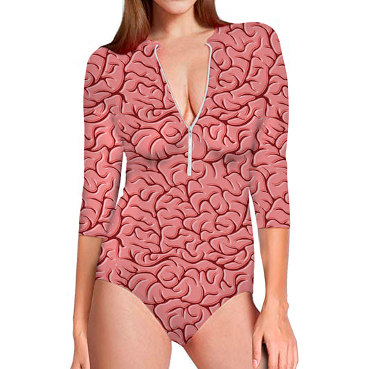 Human Brain Print Long Sleeve Swimsuit