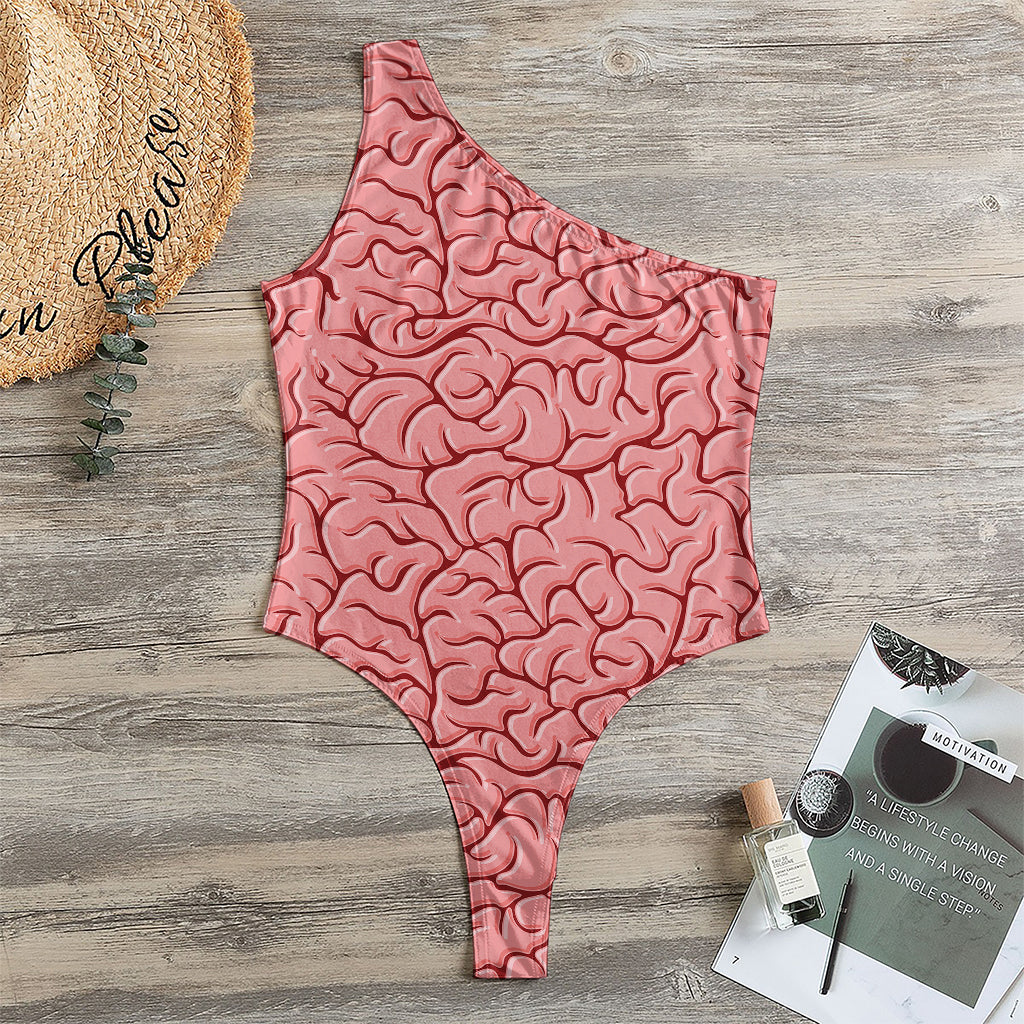 Human Brain Print One Shoulder Bodysuit