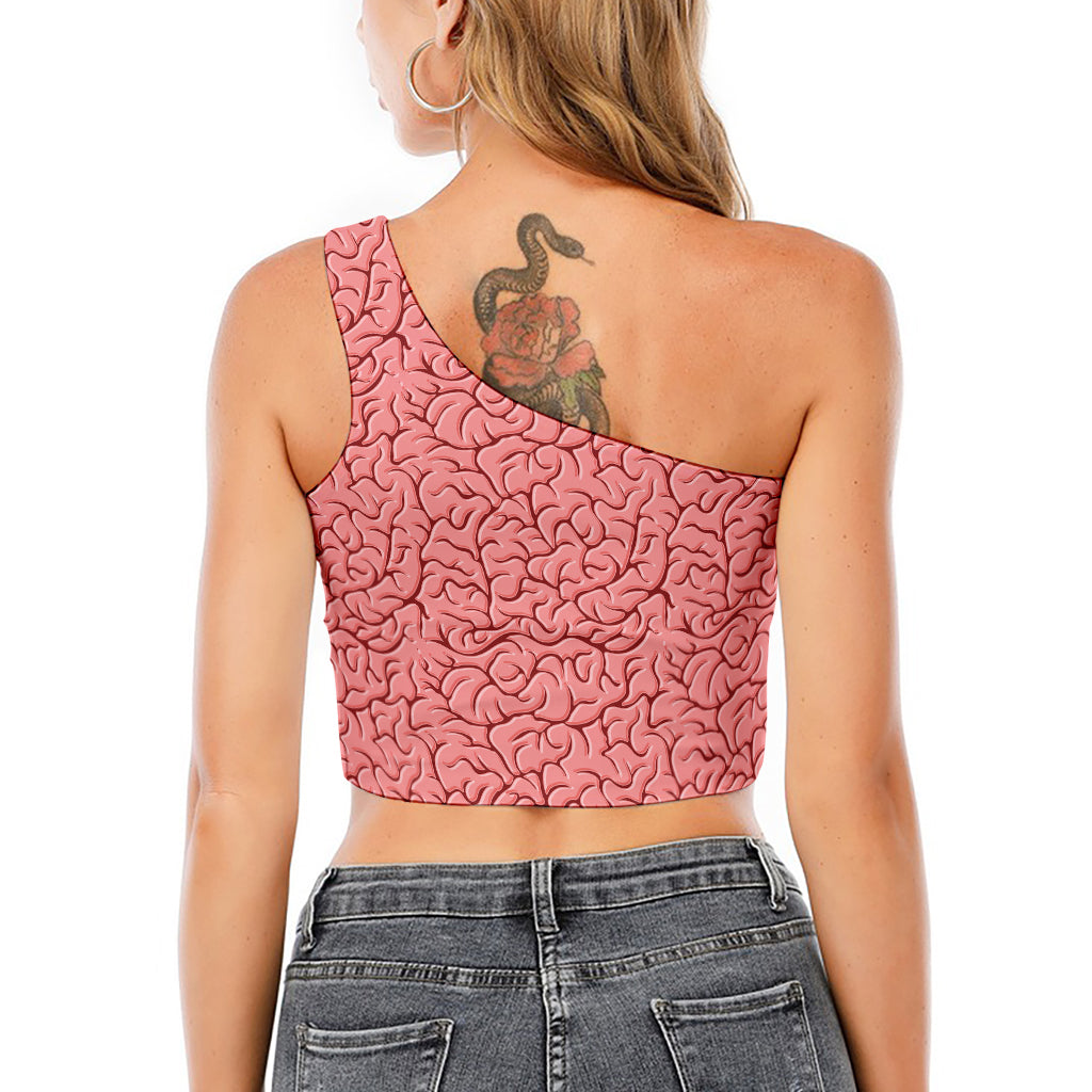 Human Brain Print One Shoulder Crop Top