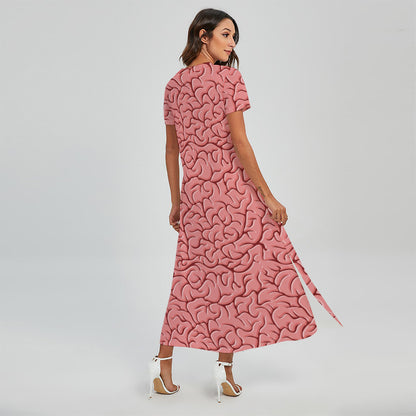 Human Brain Print Short Sleeve Maxi Dress