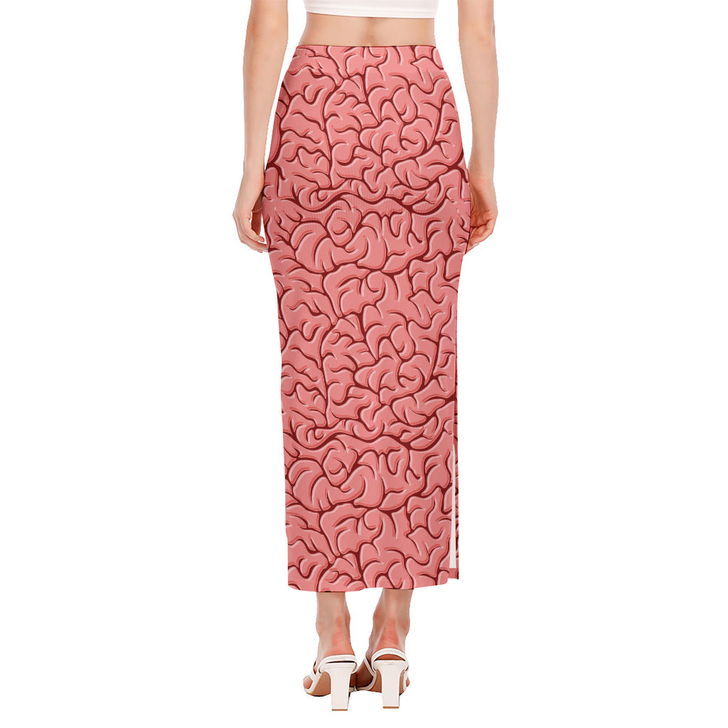 Human Brain Print Side Slit Maxi Skirt