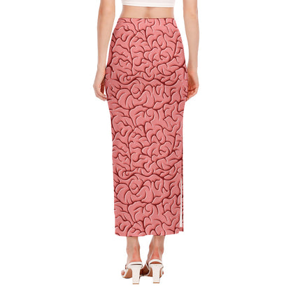 Human Brain Print Side Slit Maxi Skirt
