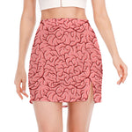 Human Brain Print Side Slit Mini Skirt