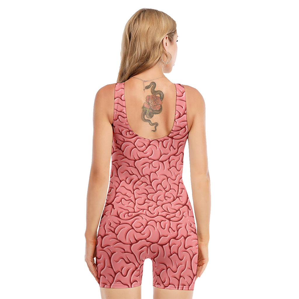 Human Brain Print Sleeveless One Piece Swimsuit