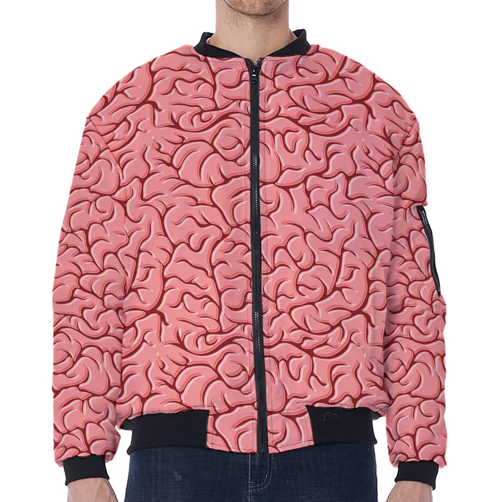 Human Brain Print Zip Sleeve Bomber Jacket