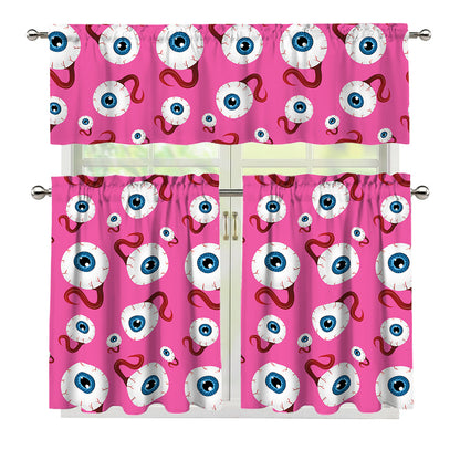 Human Eyeball Pattern Print 3 Piece Kitchen Curtains