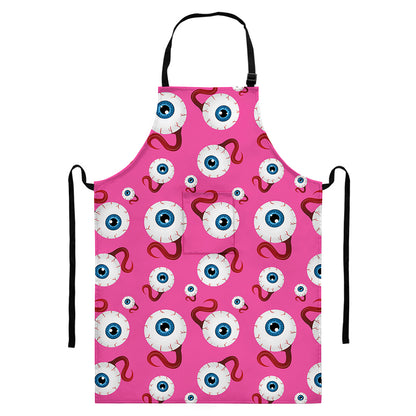 Human Eyeball Pattern Print Bib Apron With Pocket