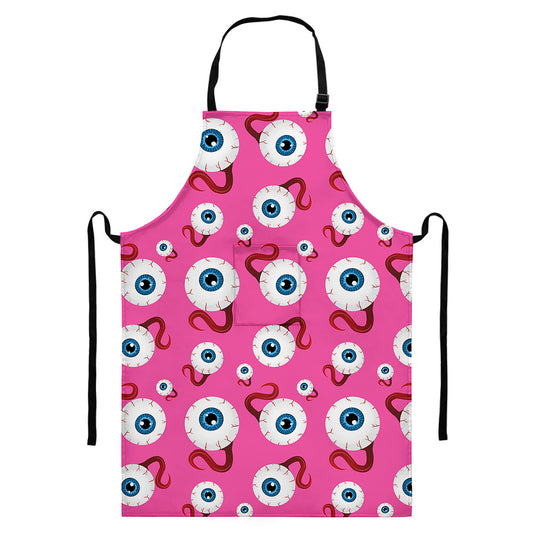 Human Eyeball Pattern Print Bib Apron With Pocket