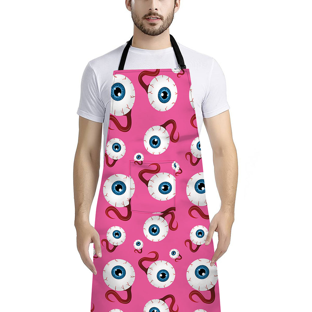 Human Eyeball Pattern Print Bib Apron With Pocket