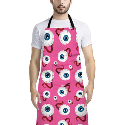 Human Eyeball Pattern Print Bib Apron With Pocket