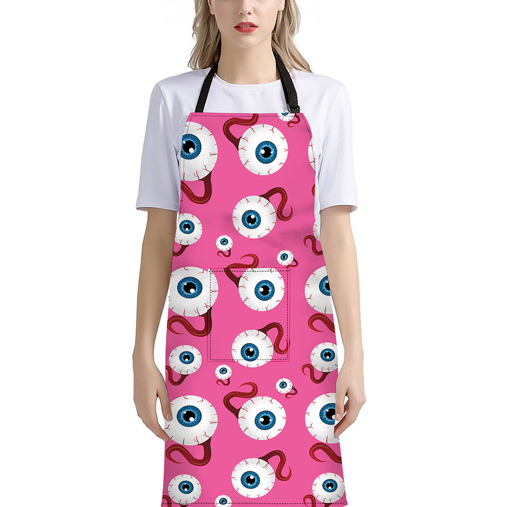 Human Eyeball Pattern Print Bib Apron With Pocket