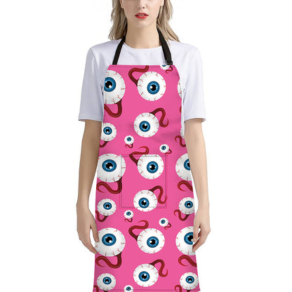 Human Eyeball Pattern Print Bib Apron With Pocket