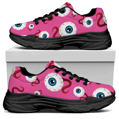 Human Eyeball Pattern Print Black Chunky Shoes