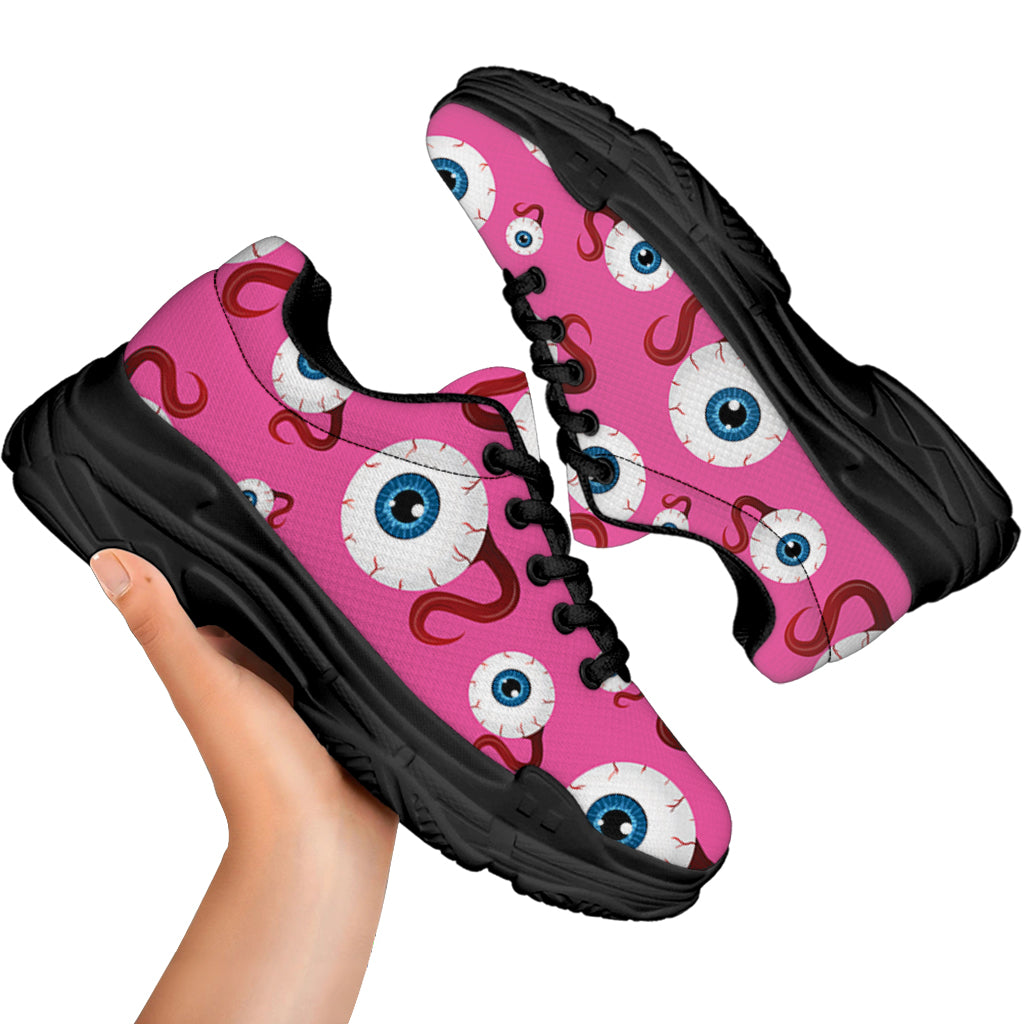 Human Eyeball Pattern Print Black Chunky Shoes