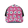 Human Eyeball Pattern Print Black Mesh Trucker Hat