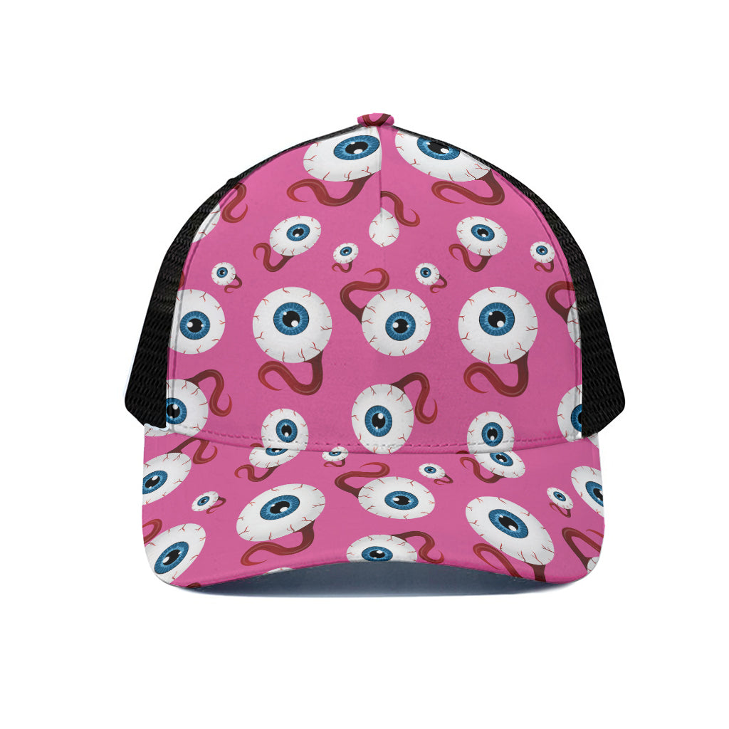 Human Eyeball Pattern Print Black Mesh Trucker Cap
