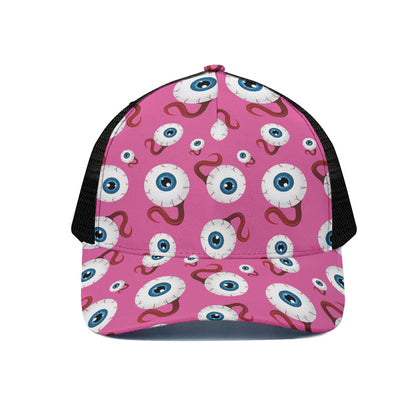 Human Eyeball Pattern Print Black Mesh Trucker Cap