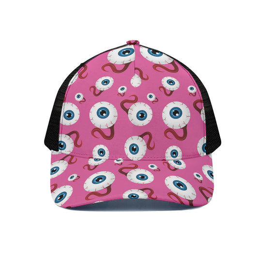 Human Eyeball Pattern Print Black Mesh Trucker Cap