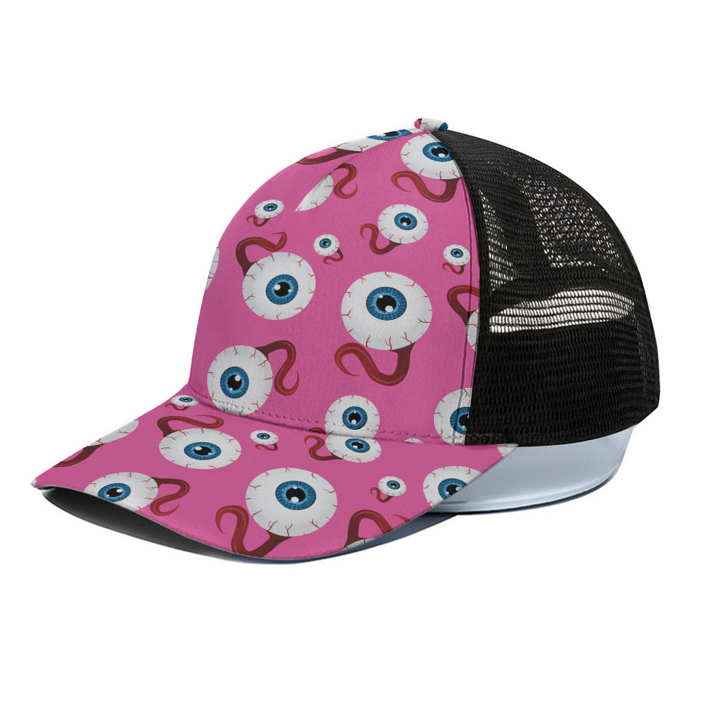 Human Eyeball Pattern Print Black Mesh Trucker Cap