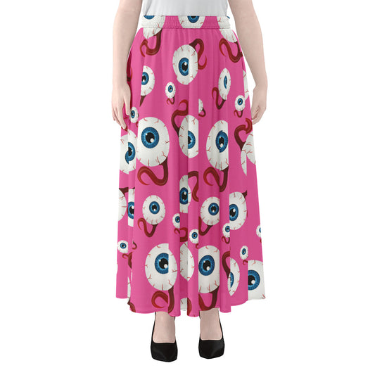 Human Eyeball Pattern Print Chiffon Maxi Skirt