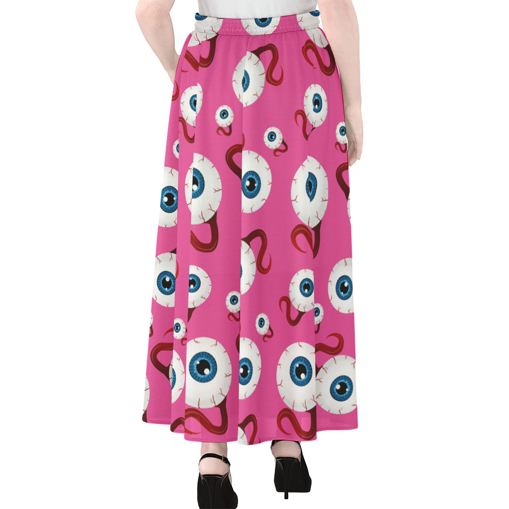 Human Eyeball Pattern Print Chiffon Maxi Skirt