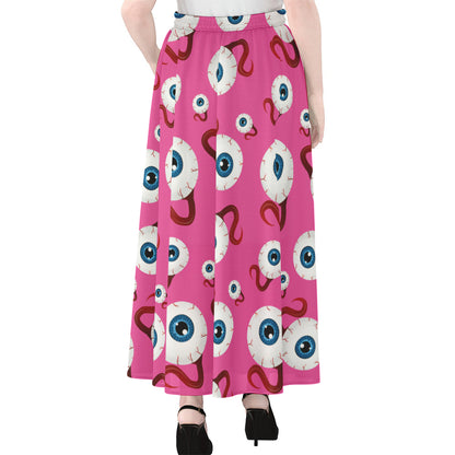 Human Eyeball Pattern Print Chiffon Maxi Skirt