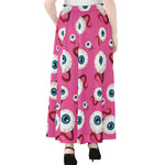 Human Eyeball Pattern Print Chiffon Maxi Skirt