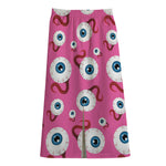 Human Eyeball Pattern Print Cotton Front Slit Maxi Skirt