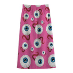 Human Eyeball Pattern Print Cotton Front Slit Maxi Skirt