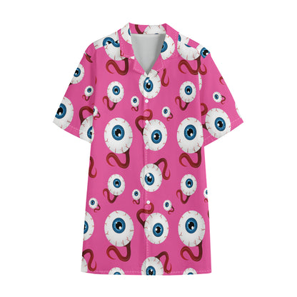 Human Eyeball Pattern Print Cotton Hawaiian Shirt