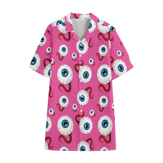 Human Eyeball Pattern Print Cotton Hawaiian Shirt