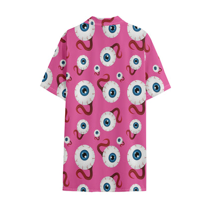 Human Eyeball Pattern Print Cotton Hawaiian Shirt