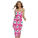 Human Eyeball Pattern Print Cross Back Cami Dress
