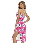 Human Eyeball Pattern Print Cross Back Cami Dress