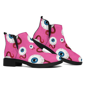 Human Eyeball Pattern Print Flat Ankle Boots