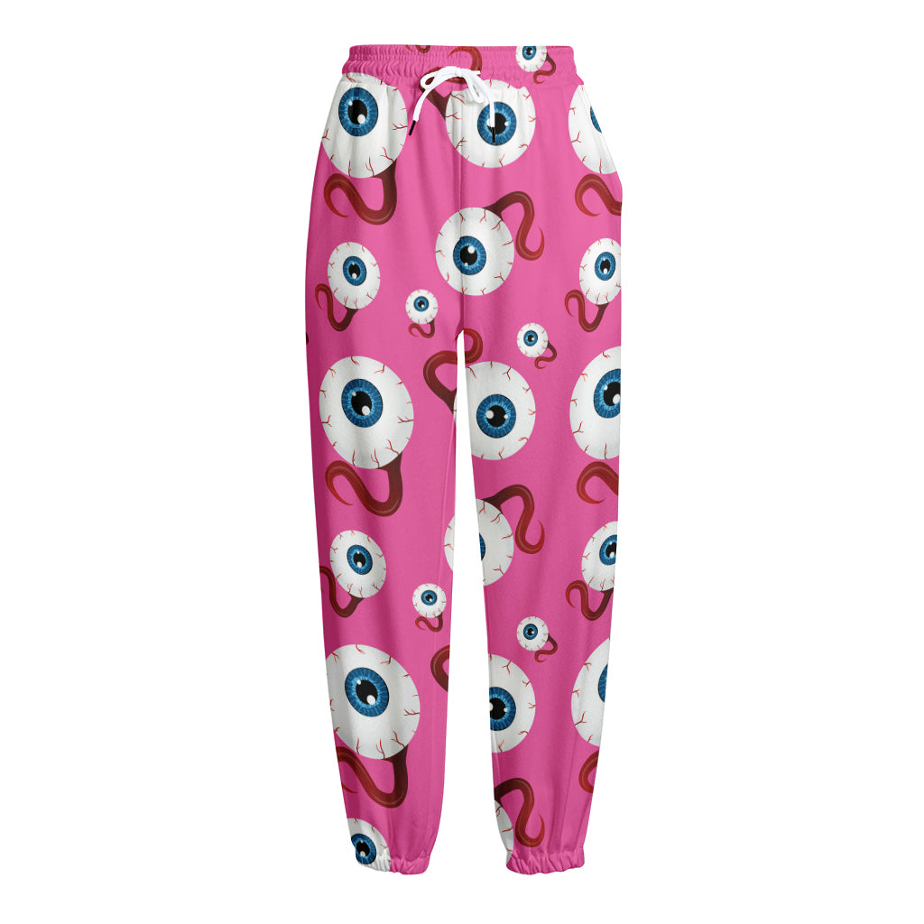 Human Eyeball Pattern Print Fleece Lined Knit Pants