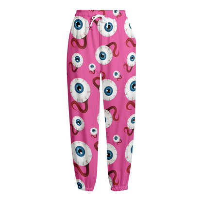 Human Eyeball Pattern Print Fleece Lined Knit Pants